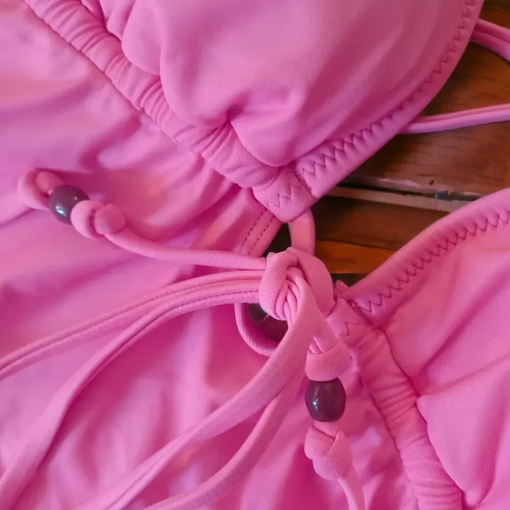 J. Crew Strappy Plunge Cheeky One-Piece Bead Detail Pink M NWT